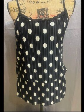 Black and White Polka Dot Pleated Cami Top